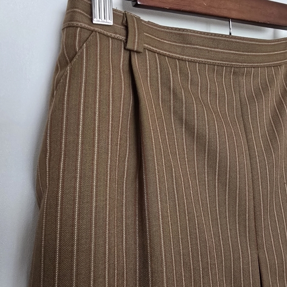SEVENTY Venezia Vintage Tan Pin Stripe Pleated Midi Skirt 90s Academia - Picture 4 of 10